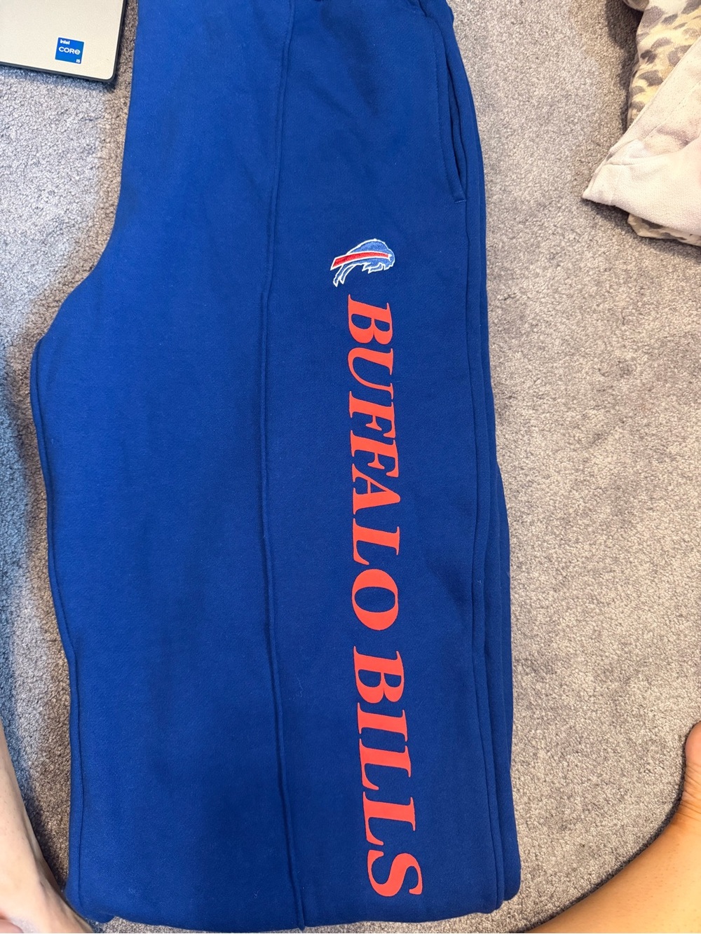 NFL Blue Track Pants with Red Buffalo Bills Lettering